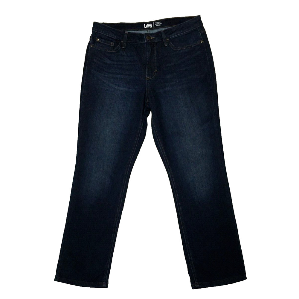 Lee Regular Fit Straight Leg Mid Rise Jeans Dark Wash Size 16 Women's 35.5 x 29"